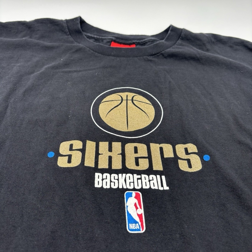 Vintage Philadelphia 76ers Reebok T Shirt 3X Tall Black Red Tag NBA 90s Y2K